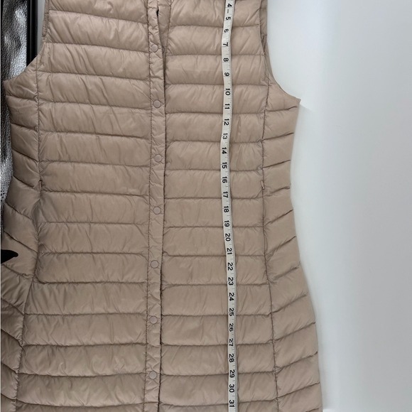 ELFJOY Womens Long Puffer Vest Beige Sleeveless Full Zip Down Fill Size L - Picture 7 of 8